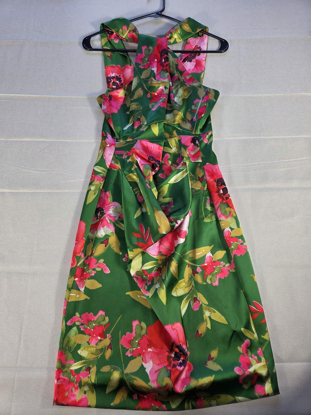 Eliza J Floral Halter Cocktail Dress Green Pink Satin Wedding Guest Size 6